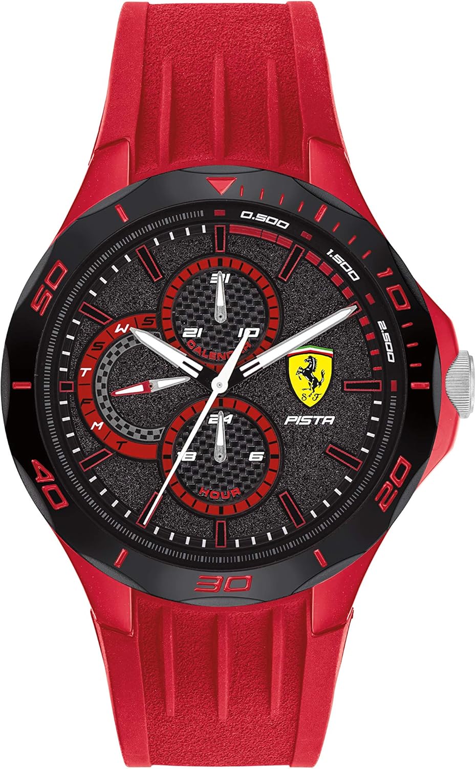 scuderia ferrari 男式活塞石英手表硅胶表带,红色,18(型号:0830723)